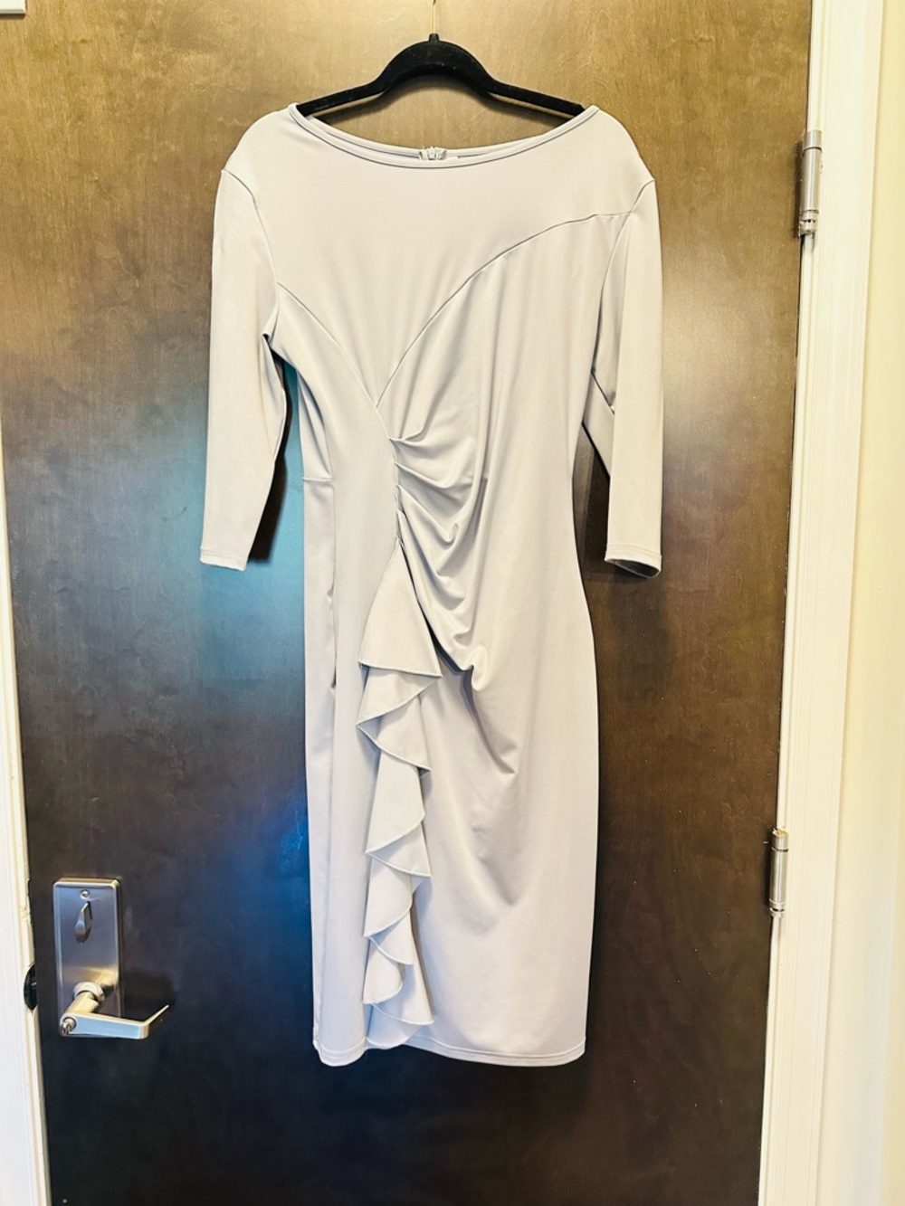 Gray Ruffle Sheath Dress - Picture 2 of 5